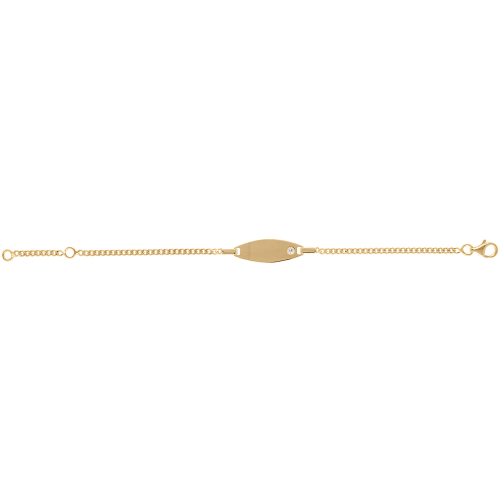 Gourmette pour b�b� en plaqu� or maille serr�e avec plaque ovale et strass - largeur 2mm et longueur 13cm + 2cm de rallonge - Vue 2