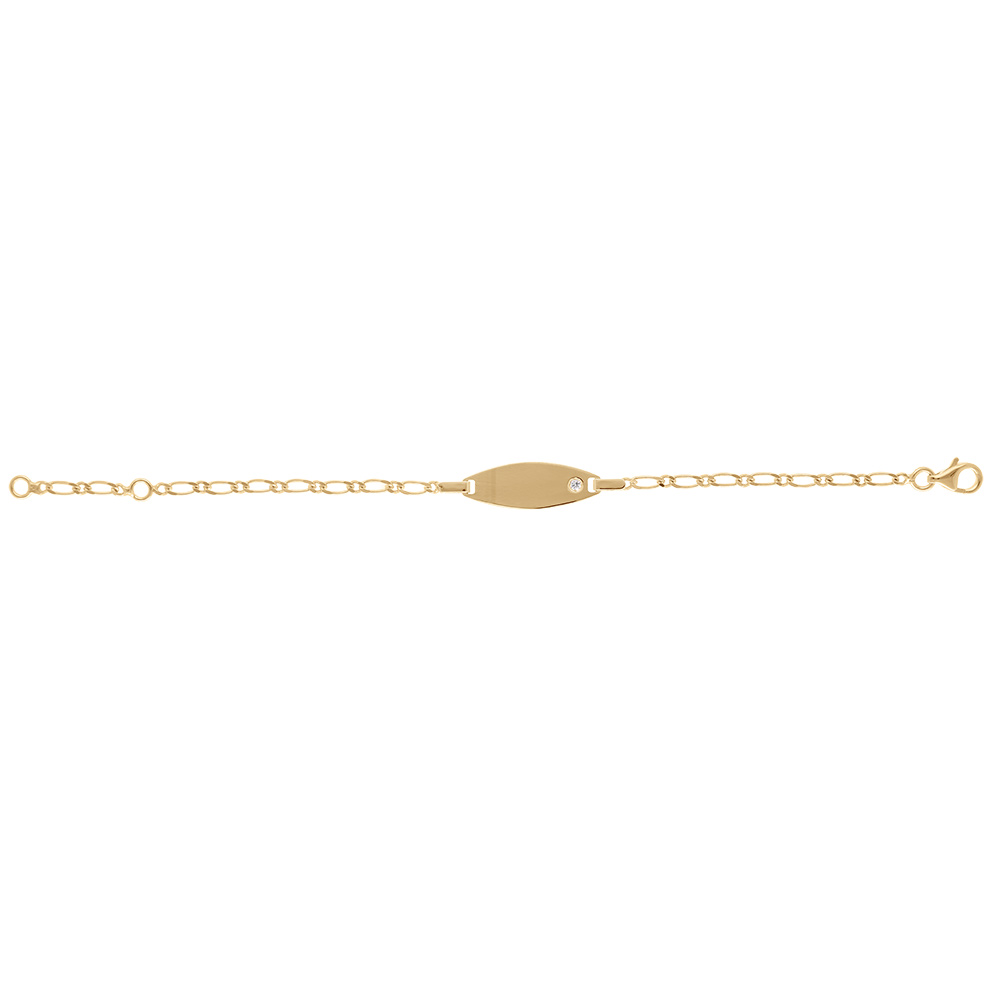 Gourmette pour b�b� en plaqu� or maille figaro 1+1 avec plaque ovale et strass - largeur 2mm et longueur 13cm + 2cm de rallonge - Vue 2