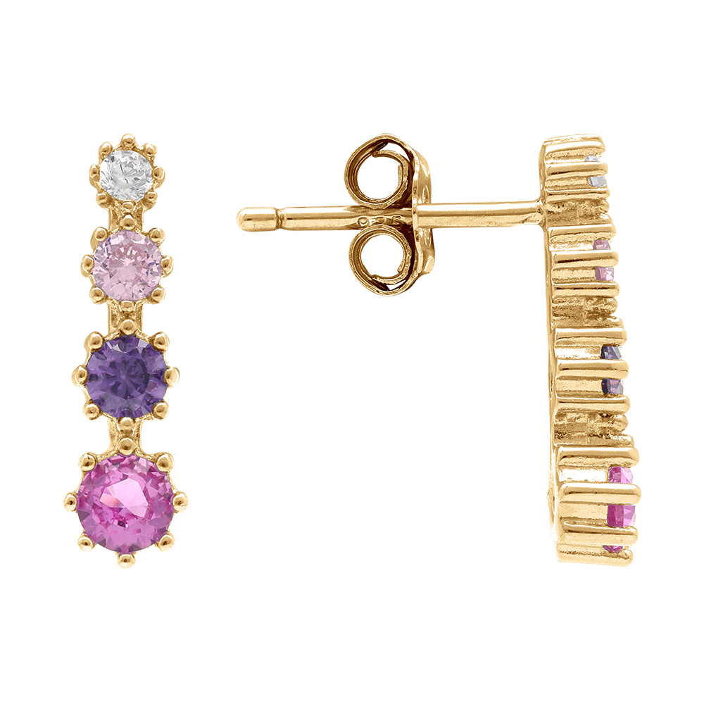 Boucles d\'oreille tige plaqu� or pendantes oxydes d�grad�s roses - Vue 2