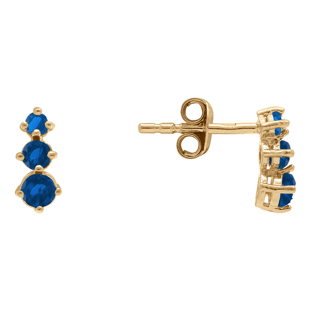 Boucles d\'oreille tige en plaqu� or trois oxydes bleus - Vue 2