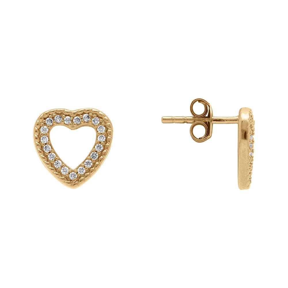 Boucles d\'oreille tige en plaqu� or forme coeoeur contour d\' oxydes blancs - Vue 2