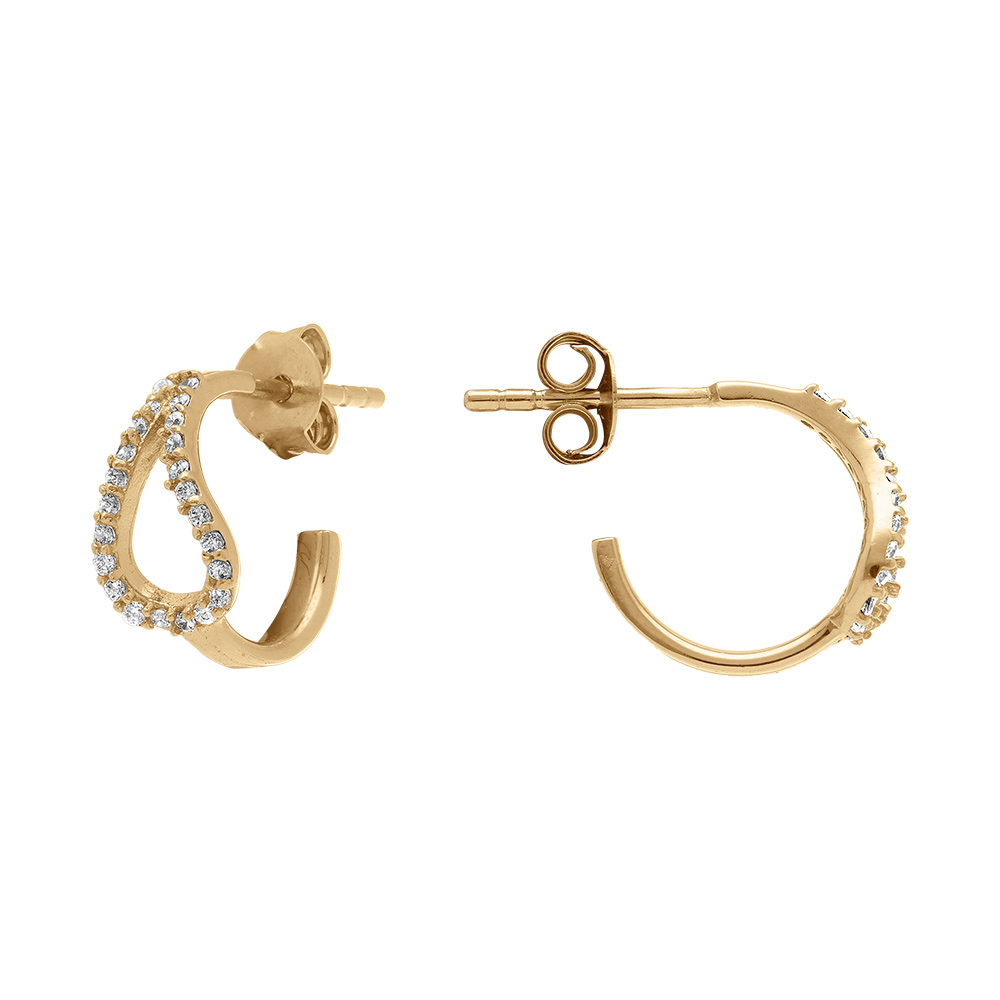 Cr�oles en plaqu� or goutte orn�e d\'oxydes blancs - Vue 2