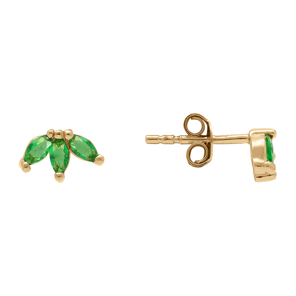 Boucles d\'oreille tige en plaqu� or trois  navettes en oxydes verts - Vue 2