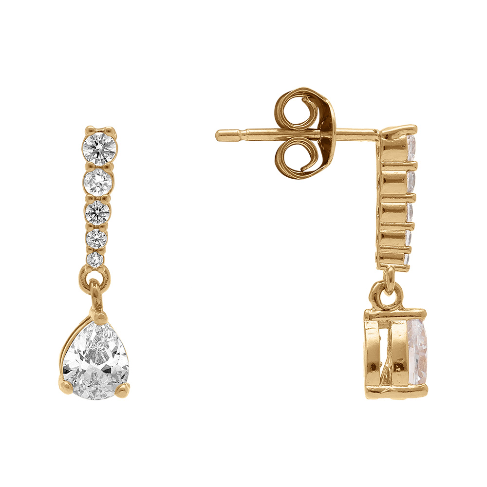 Boucles d\'oreille pendante tige en  plaqu� or ligne d\' oxydes blancs et goutte - Vue 2