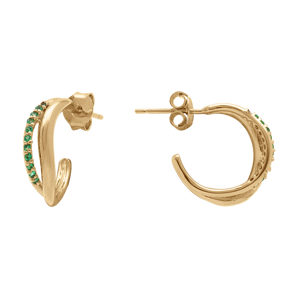 Boucles d\'oreille tige en plaqu� or vague avec oxydes verts - Vue 2