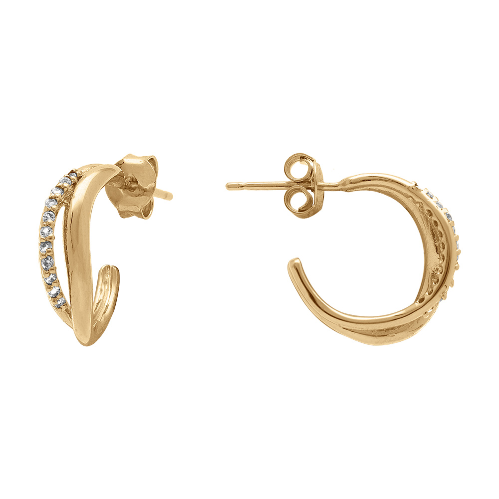 Boucles d\'oreille tige en plaqu� or vague avec oxydes blancs - Vue 2