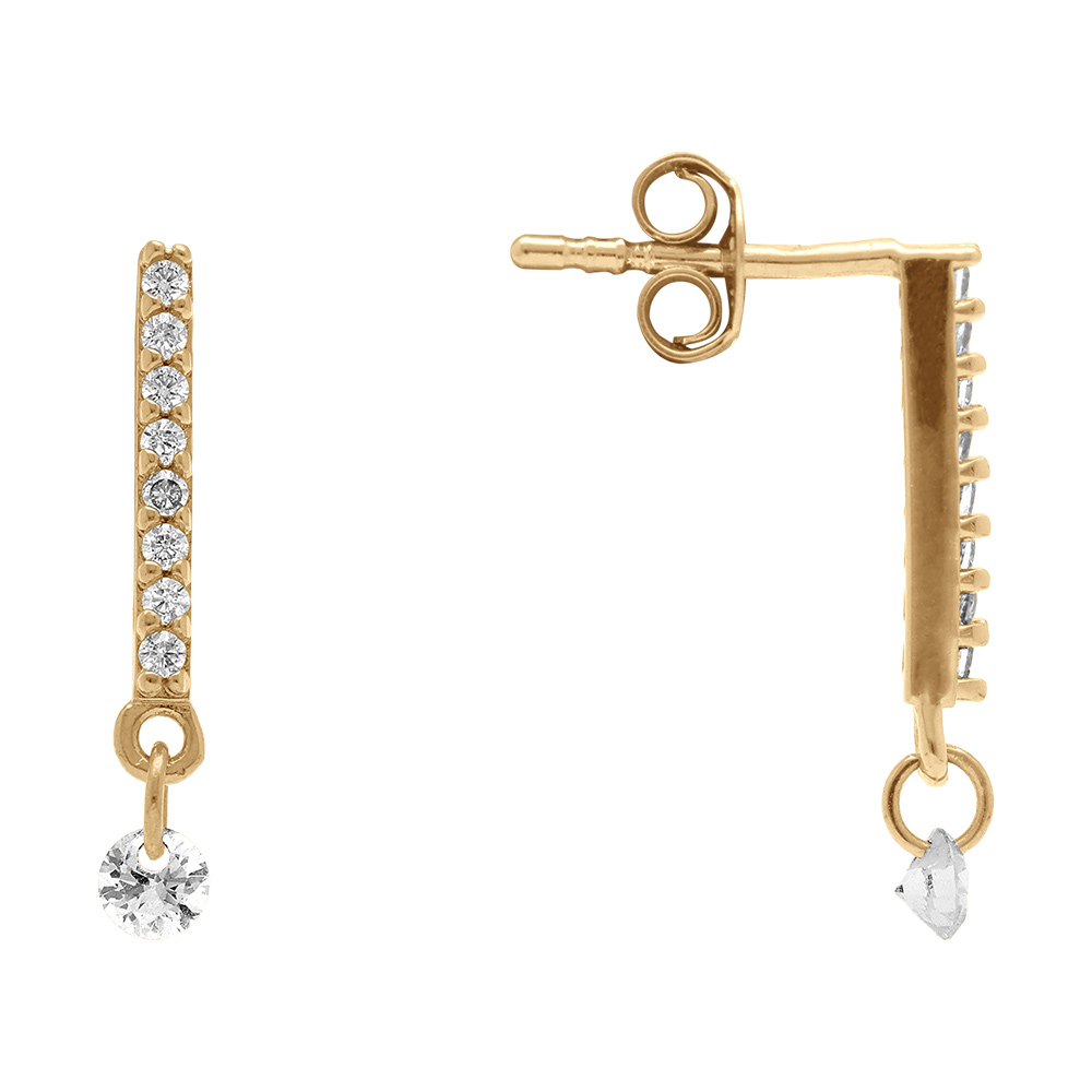Boucles d\'oreille pendante tige en plaqu� or  barrette d\'oxydes blancs - Vue 2