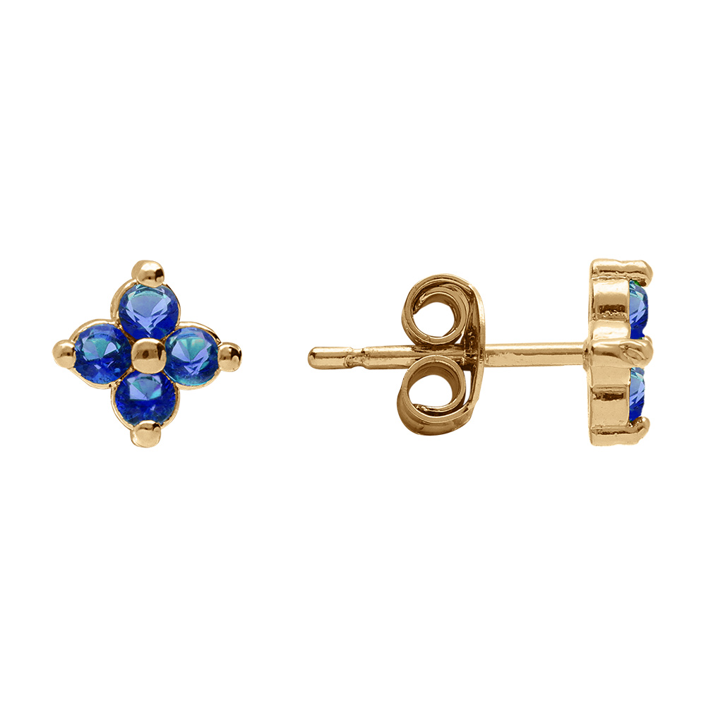 Boucles d\'oreille tige en plaqu� or fleur d\'oxydes bleus - Vue 2