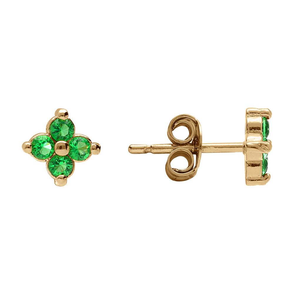 Boucles d\'oreille tige en plaqu� or fleur d\'oxydes verts - Vue 2