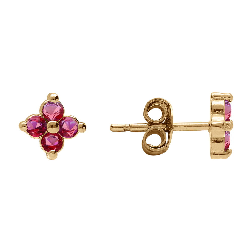 Boucles d\'oreille tige en plaqu� or fleur d\'oxydes rouges - Vue 2