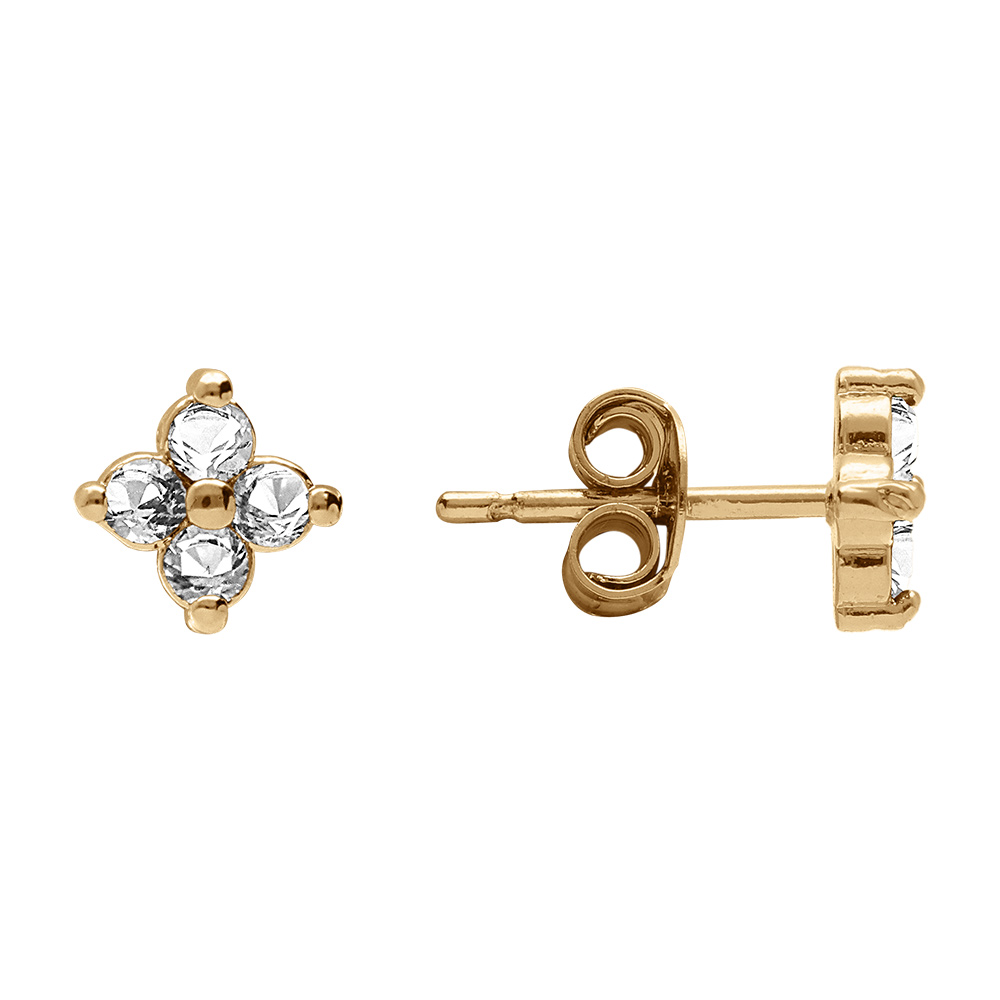 Boucles d\'oreille tige en plaqu� or fleur d\'oxydes blancs - Vue 2