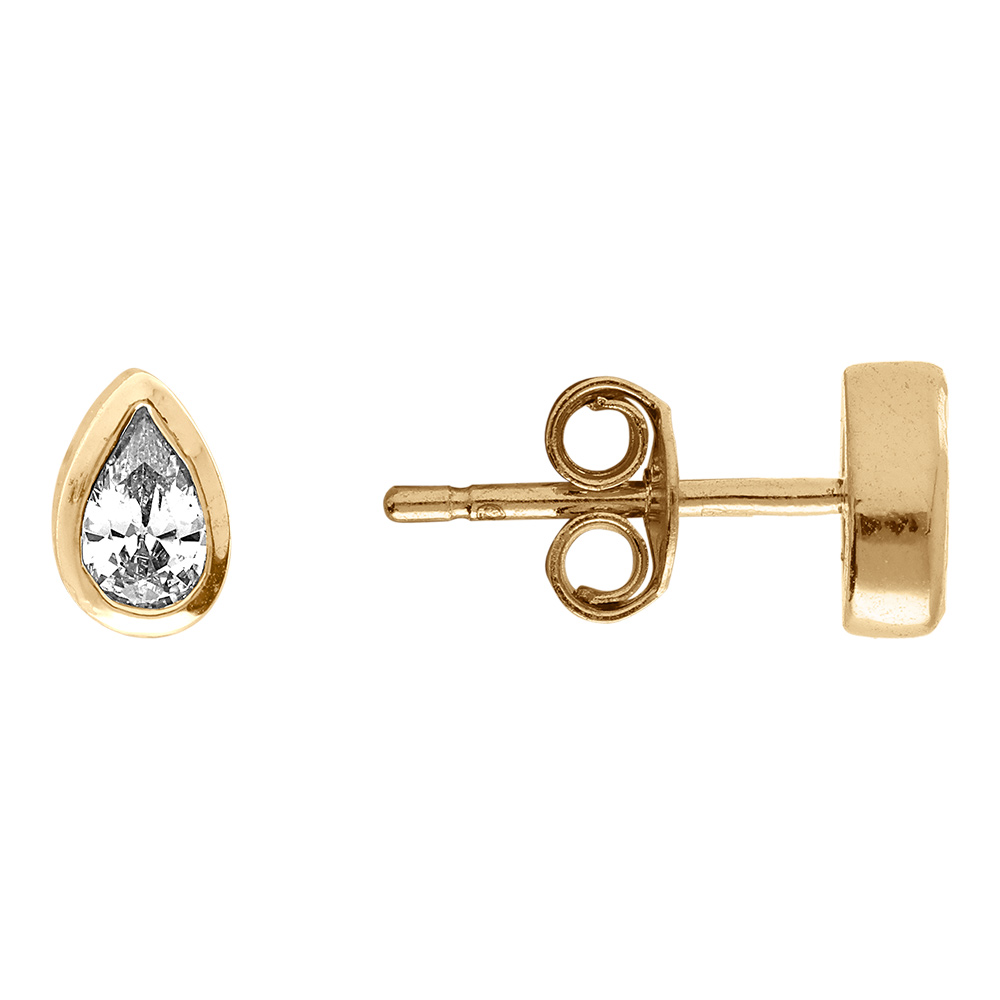 Boucles d\'oreille tige en plaqu� or goutte avec oxyde blanc serti clos - Vue 2