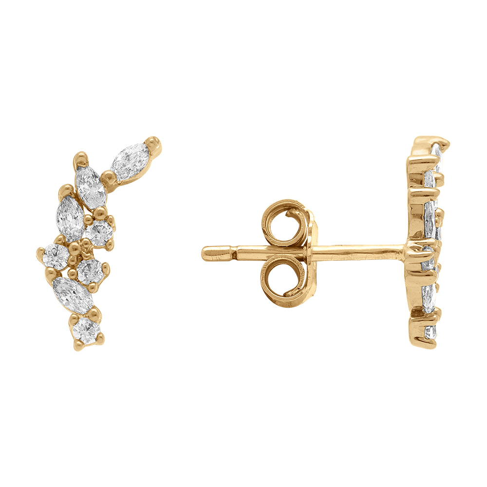 Boucles d\'oreille grimpantes tige en plaqu� or avec oxydes blancs - Vue 2