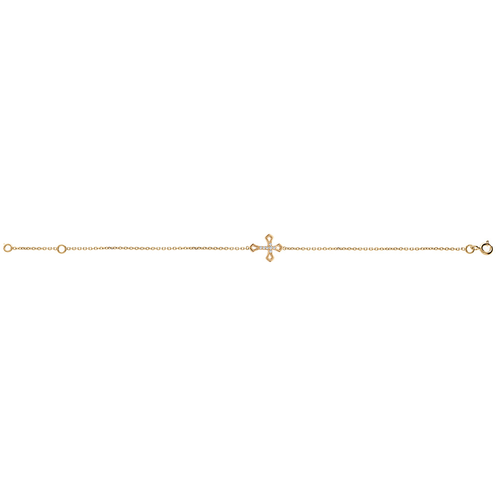 Bracelet en plaqu� or cha�ne avec croix et oxydes blancs sertis 16+2cm - Vue 2