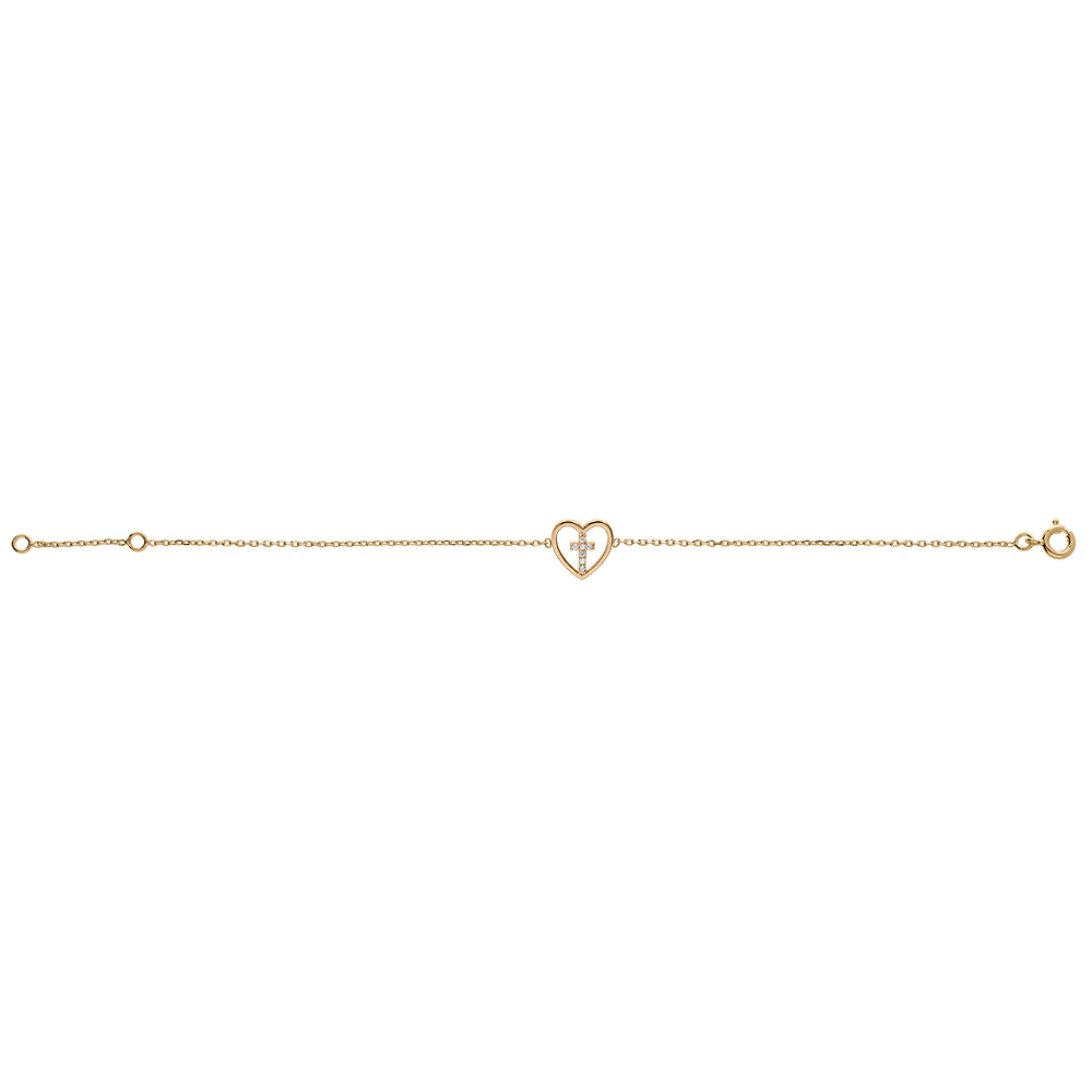 Bracelet en plaqu� or cha�ne avec coeur avec croix oxydes blancs sertis 18cm r�glable 16 - Vue 2
