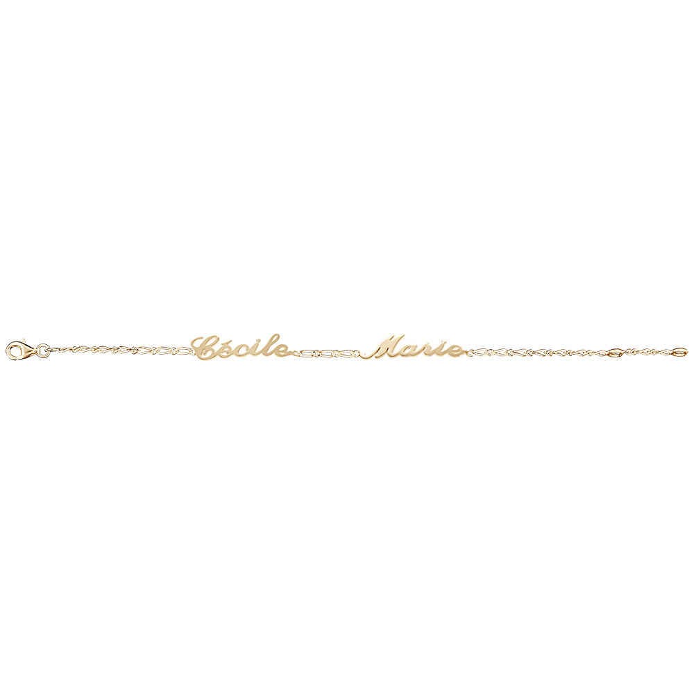 Bracelet en plaqu� or cha�ne mailles 1+1 largeur 2mm avec d�coupe anglaise 2 pr�noms - longueur 18,5cm r�glable 17cm - Vue 2