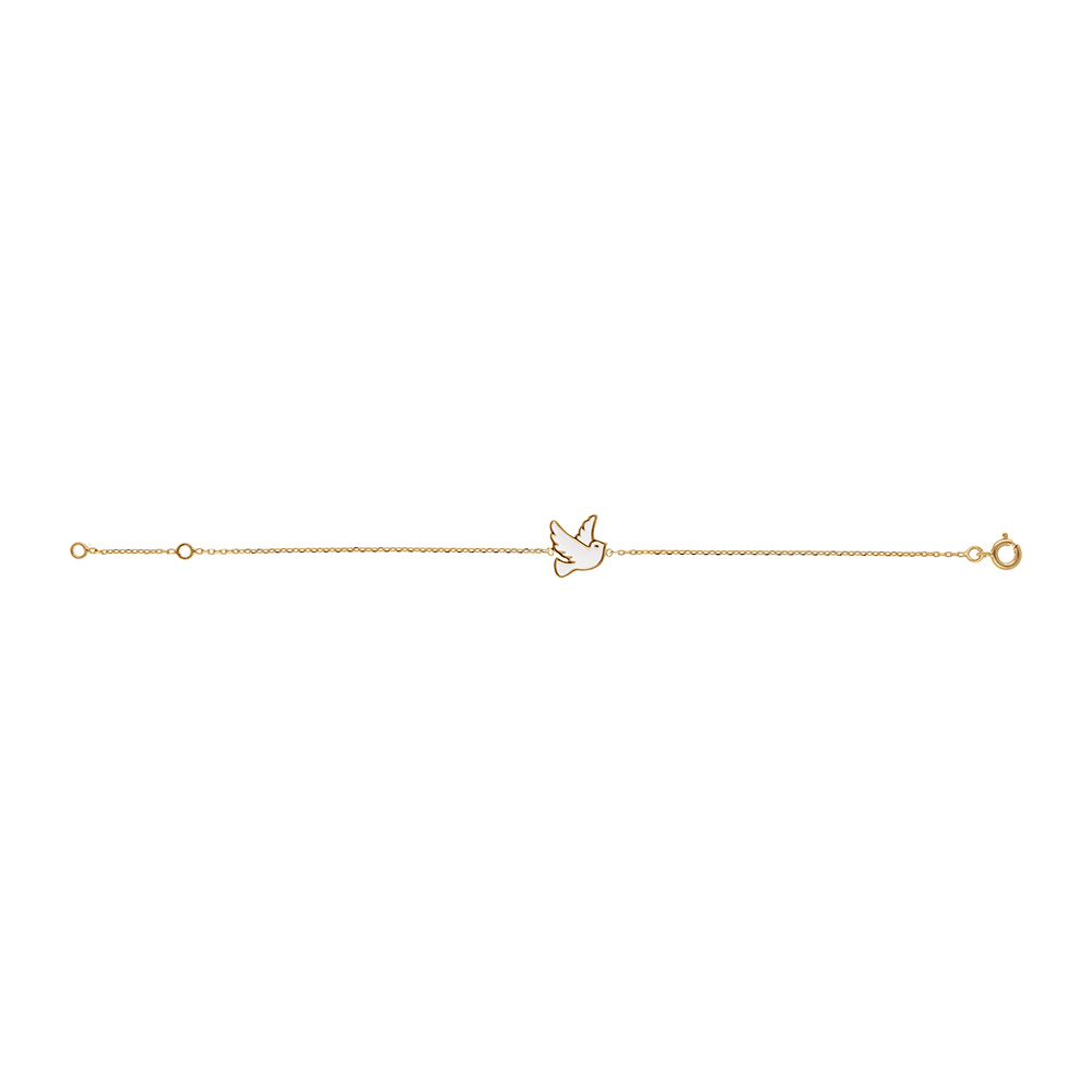 Bracelet en plaqu� or colombe en r�sine blanche - 16+2cm - Vue 2