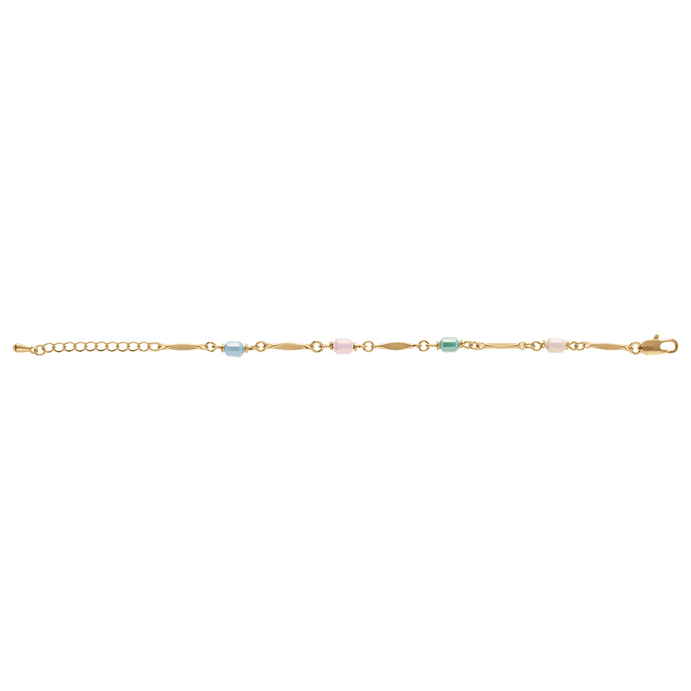 Bracelet en plaqu� or quatre  pierres forme cylindre blanc vert rose et bleu - 16+3cm - Vue 2