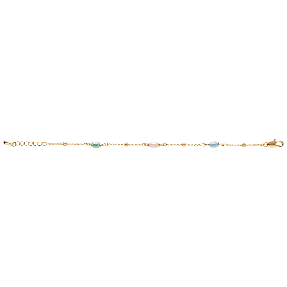 Bracelet en plaqu� or trois pierres cylindriques bleue rose blanche - 16+3cm - Vue 2