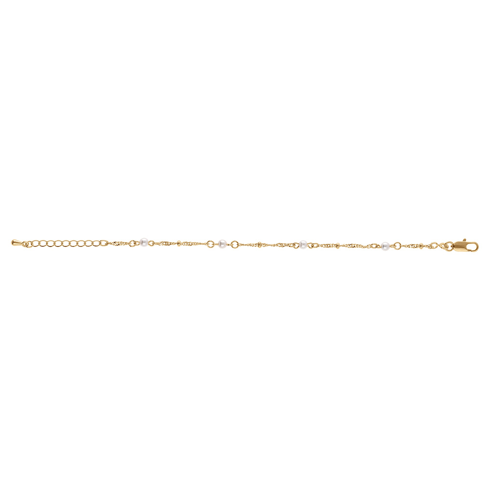 Bracelet en plaqu� orchaibe torsad�e  et perles blanches imitation - 16+3cm - Vue 2