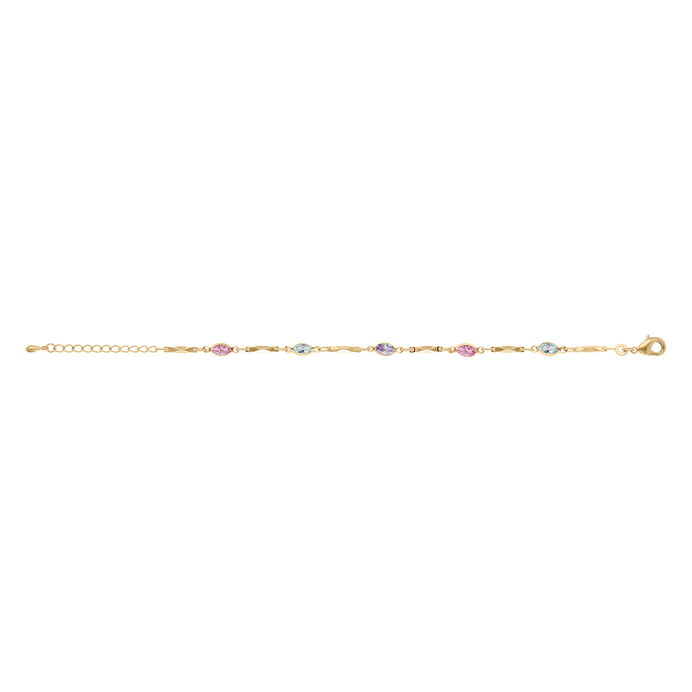 Bracelet en plaqu� or tutti frutti navettes d\'oxydes d�grad� de rose et bleu et baguettes - 16+3cm - Vue 2