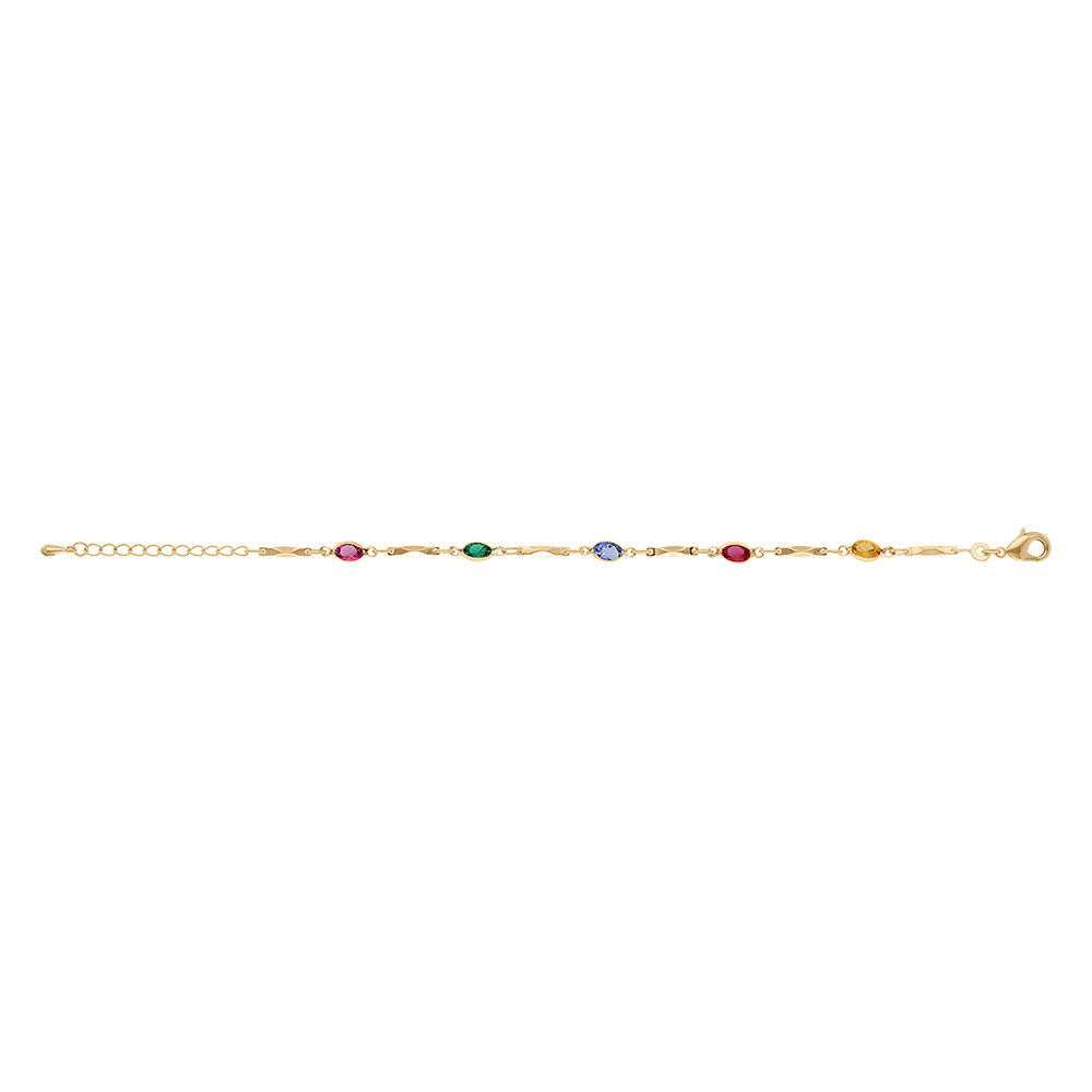 Bracelet en plaqu� or tutti frutti navettes d\' oxydes multi couleurs et baguettes - 16+3cm - Vue 2