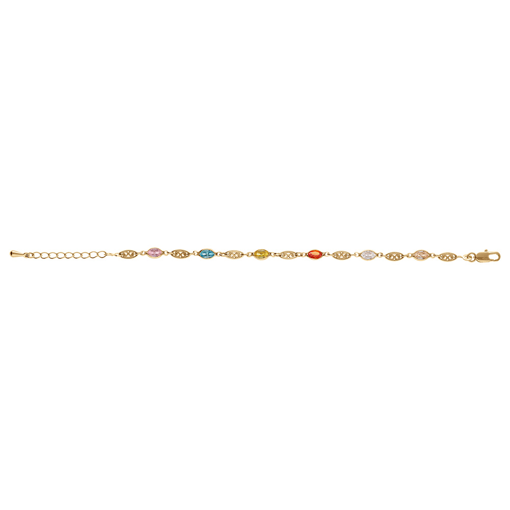 Bracelet en plaqu� or tutti frutti motif filigrane et navettes d\'oxydes multi couleur -16+3cm - Vue 2