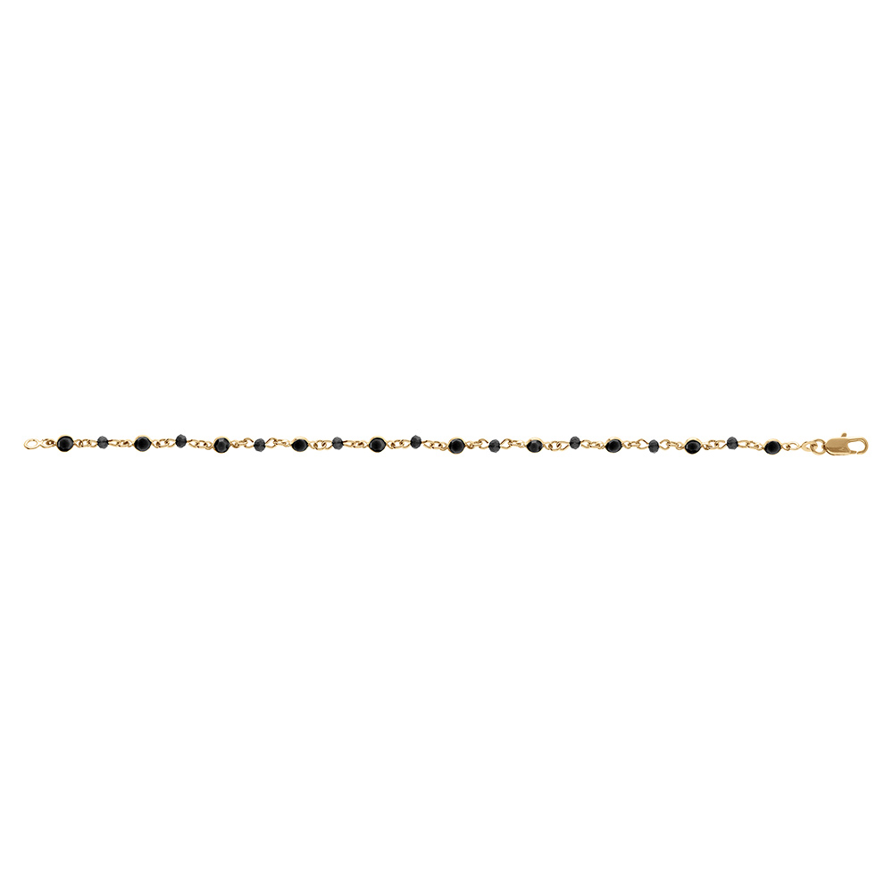 Bracelet een plaqu� or tutti frutti boules facet�es noires et navettes d\'oxydes noirs - 16+3cm - Vue 2