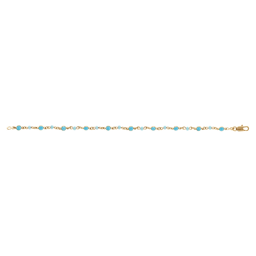 Bracelet en plaqu� or tutti frutti boules facet�es et navettes bleu ciel - 16+3cm - Vue 2