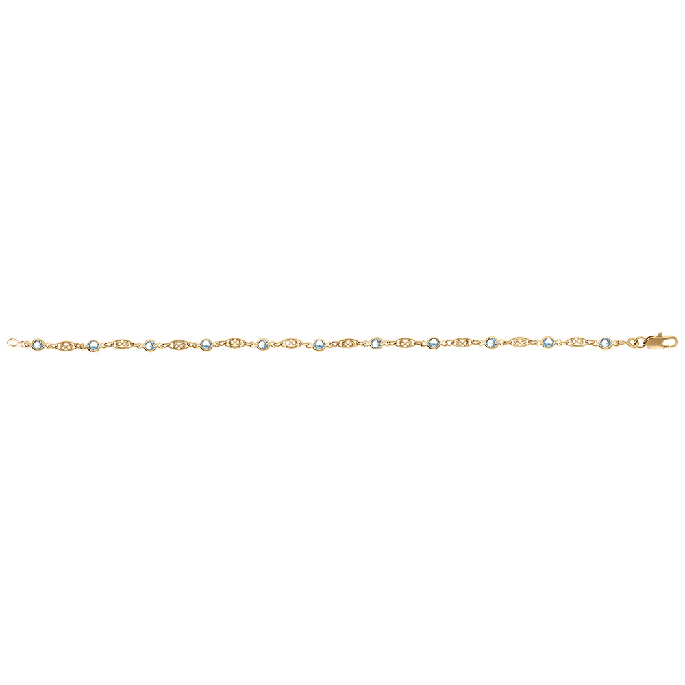 Bracelet en plaqu� or tutti frutti motif filigrane et oxydes bleu ciel - 16+3cm - Vue 2