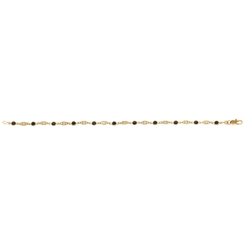 Bracelet en plaqu� or tutti frutti motif filigrane et oxydes noirs - 16+3cm - Vue 2