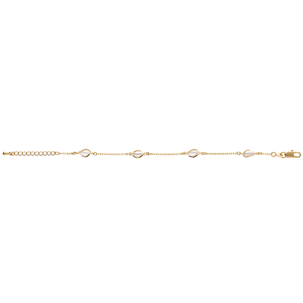 Bracelet en plaqu� or perle blanche imitation cage - 16+3cm - Vue 2