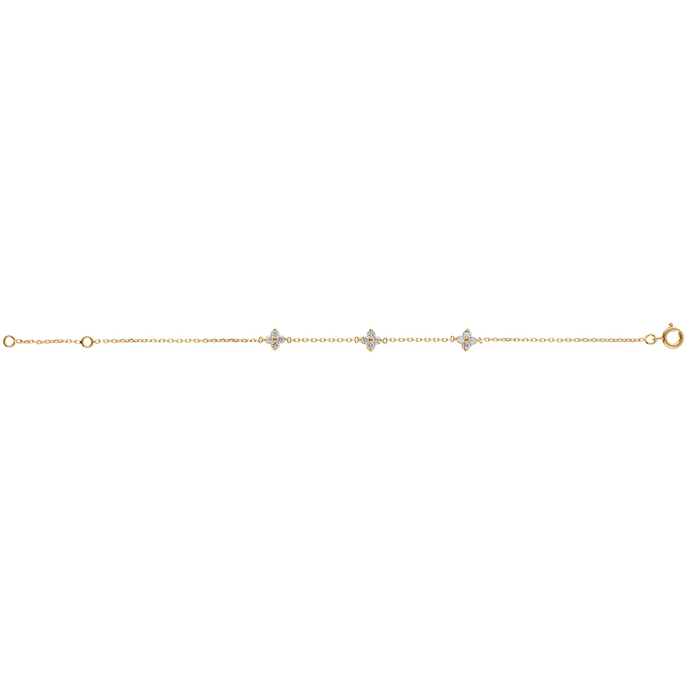 Bracelet en plaqu� or fleur d\'oxydes blancs - 16+2cm - Vue 2