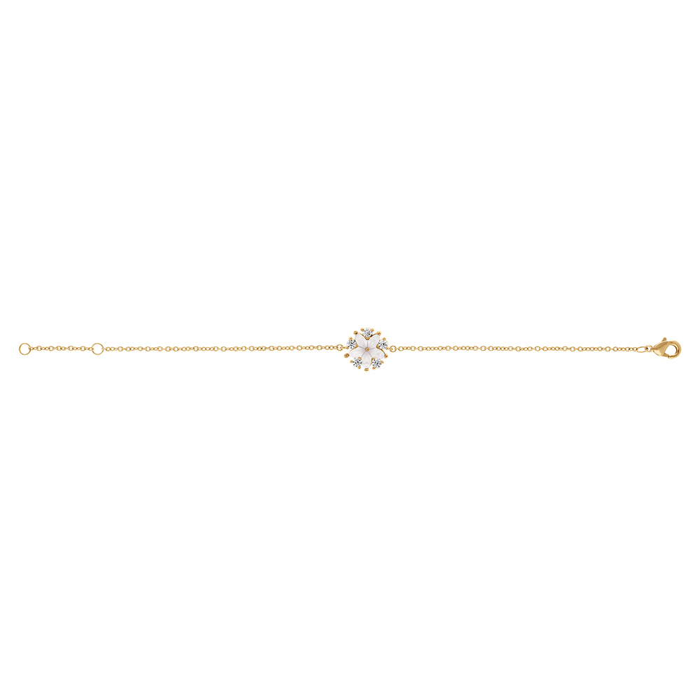 Bracelet en plaqu� or fleur en nacre v�ritable avec des oxydes blancs - 16+2cm - Vue 2