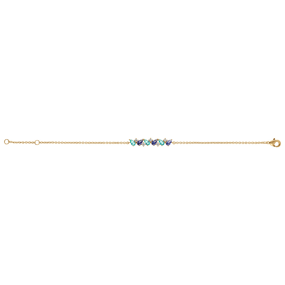 Bracelet en plaqu� or navettes bleues et blanches - 16+2cm - Vue 2