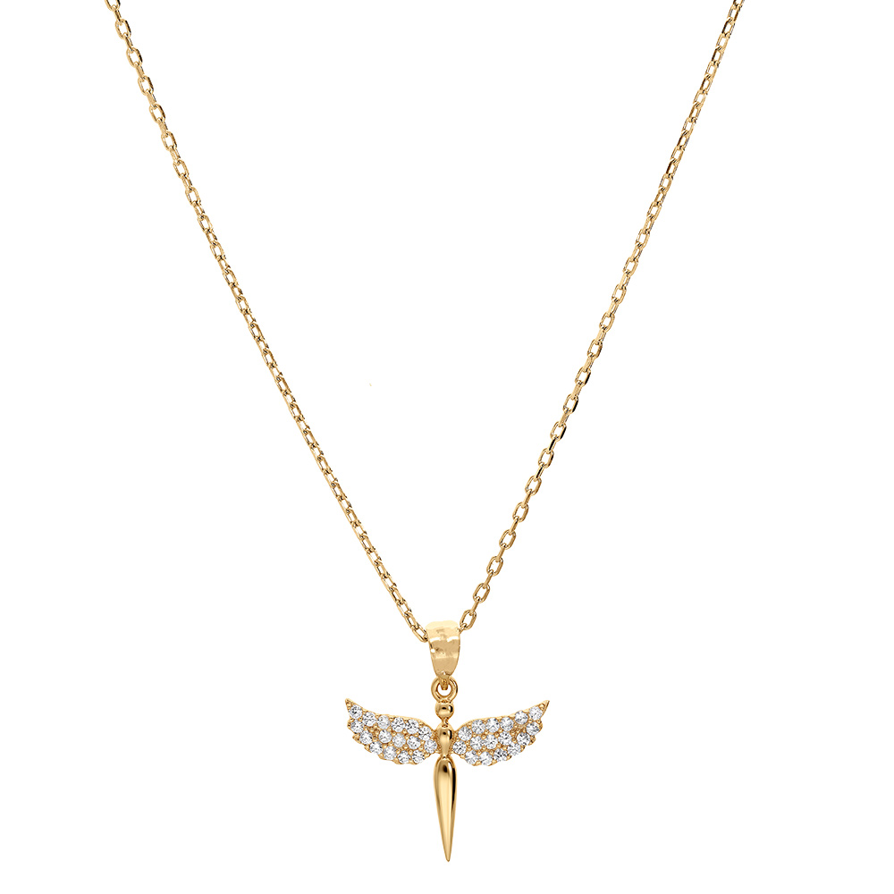Collier en plaqu� or cha�ne avec penden �p�e et aile d\'ange 40+5cm - Vue 2