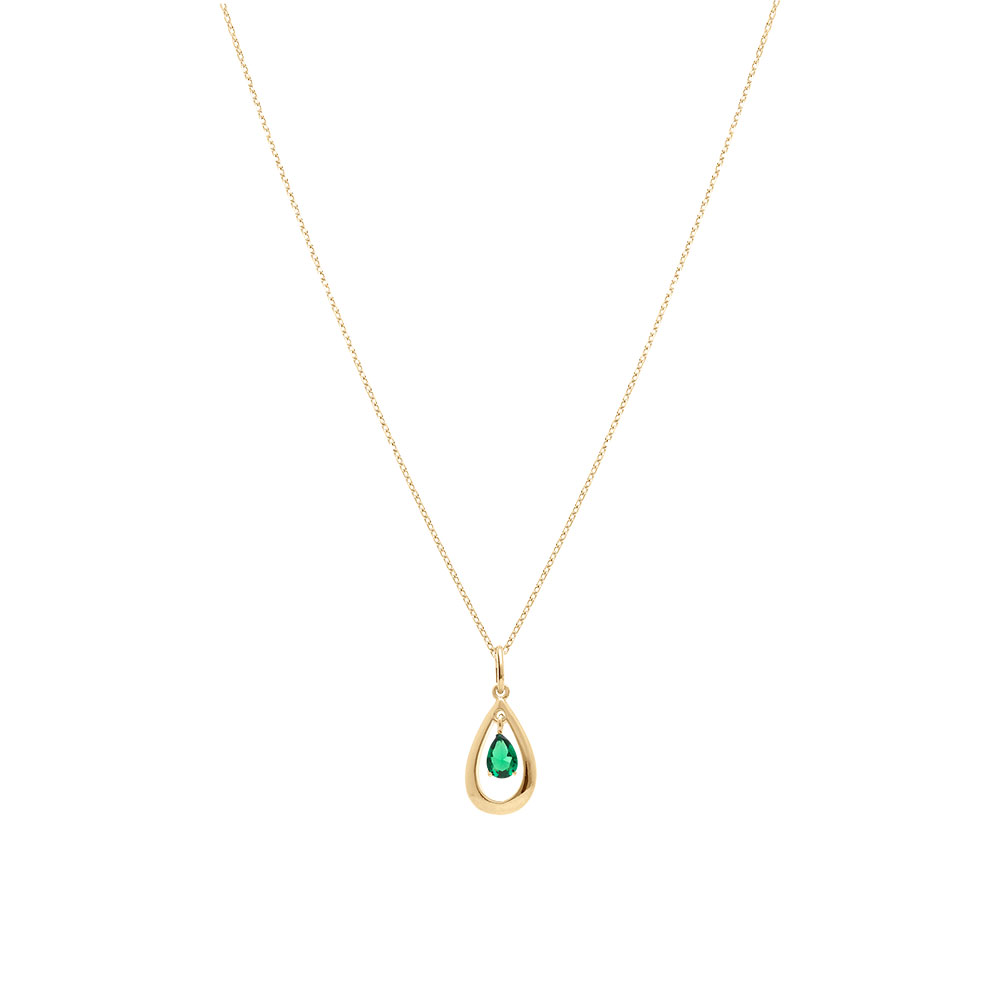 Collier plaqu� or goutte ovale 15mm avec oxyde vert - 42+3cm - Vue 2