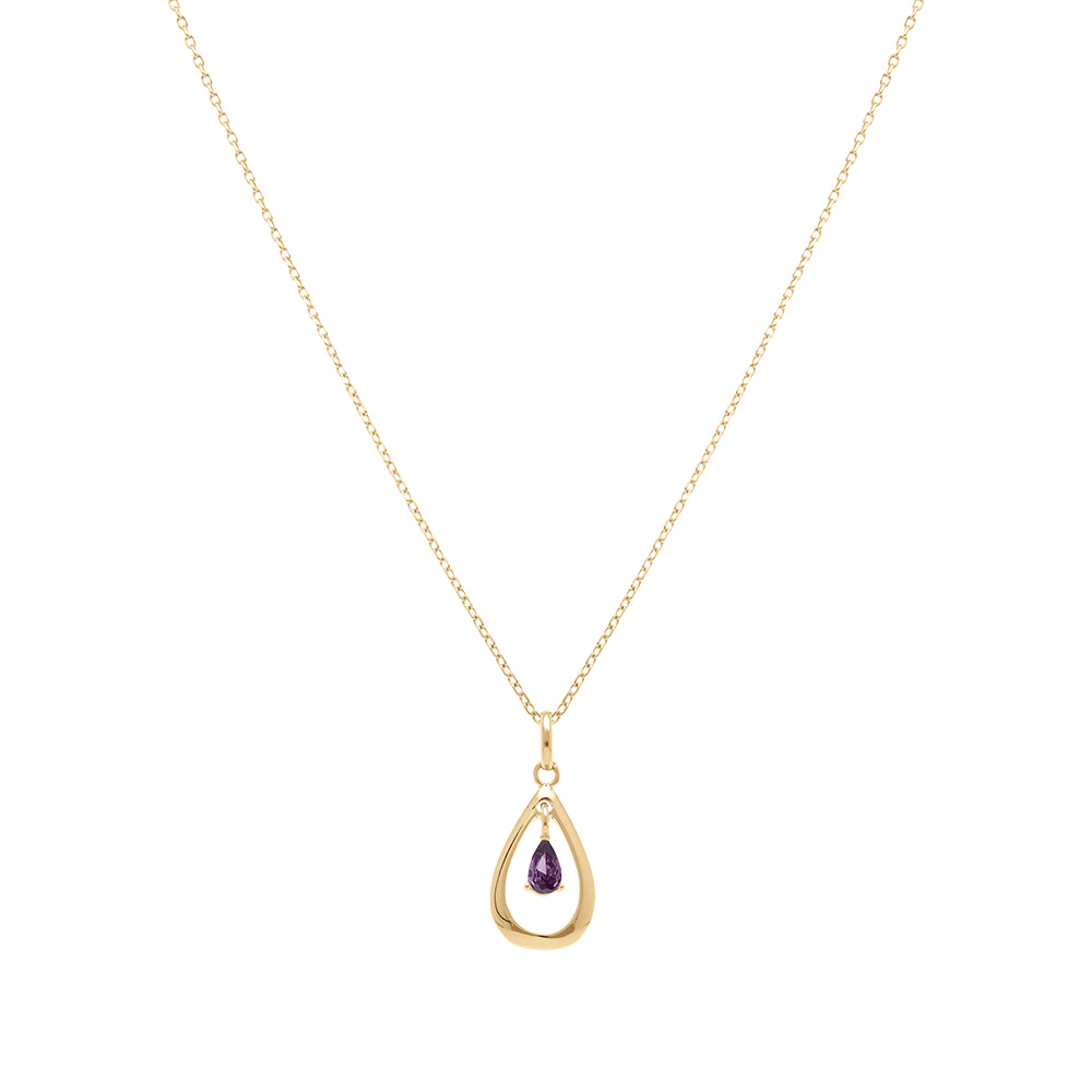 Collier en plaqu� or goutte ovale 15mm avec oxyde violet - 42+3cm - Vue 2