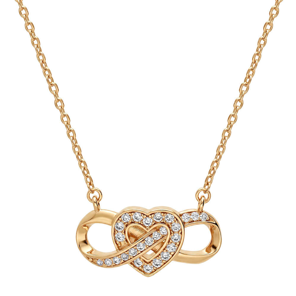 Collier en plaqu� or cha�ne avec motif infini et coeur entrelac� oxydes blancs sertis 40+4cm - Vue 2
