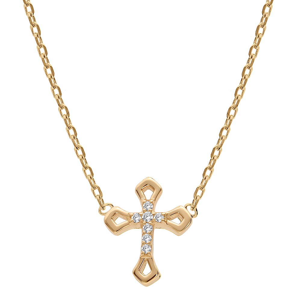 Collier en plaqu� or cha�ne avec croix et oxydes blancs sertis 38+4cm - Vue 2