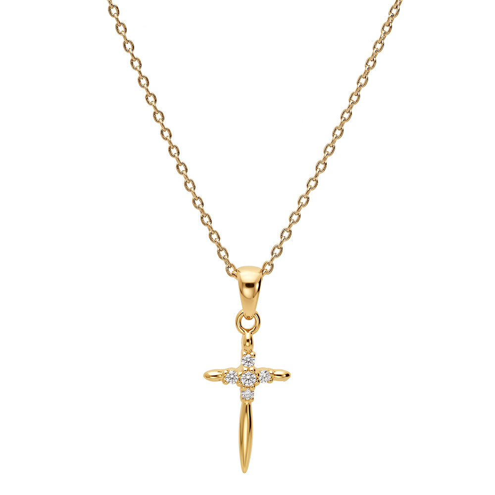 Collier en plaqu� or cha�ne avec pendentif croix avec oxydes blancs sertis 40+5cm - Vue 2