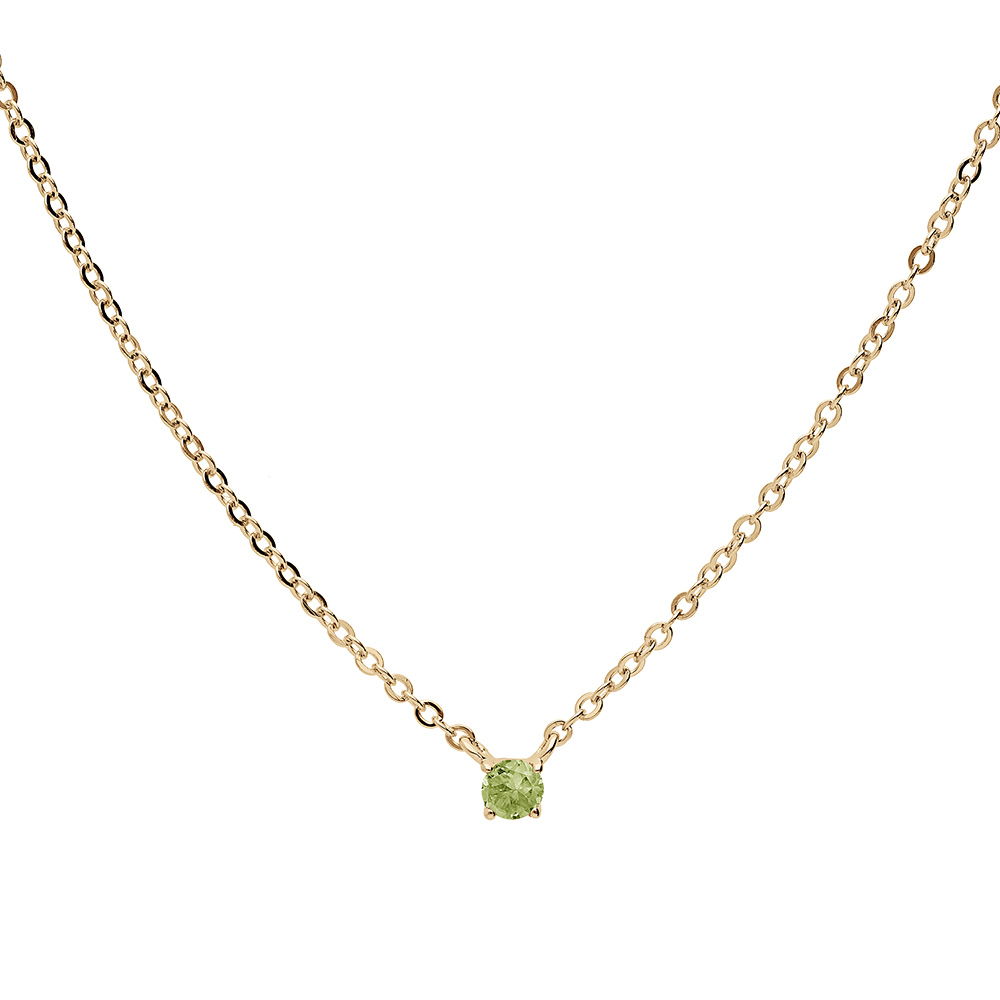 Collier en plaqu� or cha�ne avec pendentif pierre v�ritable P�ridot 3mm 38+5cm - Vue 2