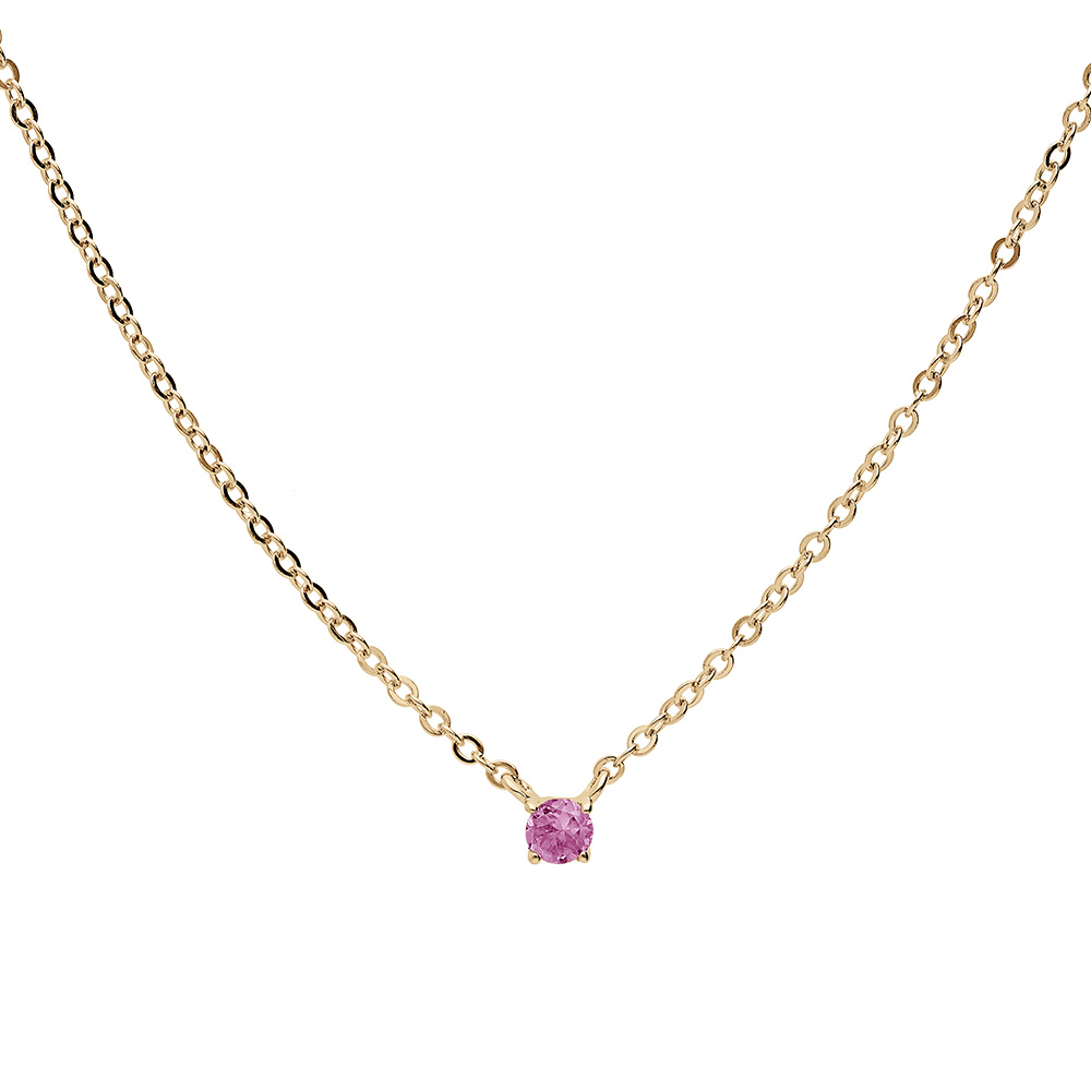 Collier en plaqu� or cha�ne avec pendentif pierre v�ritable Tourmaline rose 3mm 38+5cm - Vue 2
