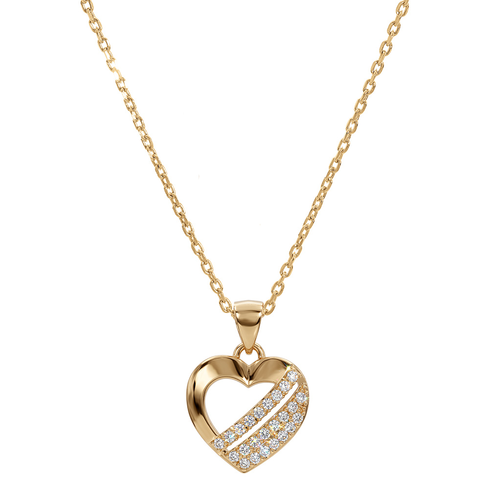 Collier en plaqu� or cha�ne avec pendentif coeur 3 barrettes oxydes blancs sertis 40+5cm - Vue 2