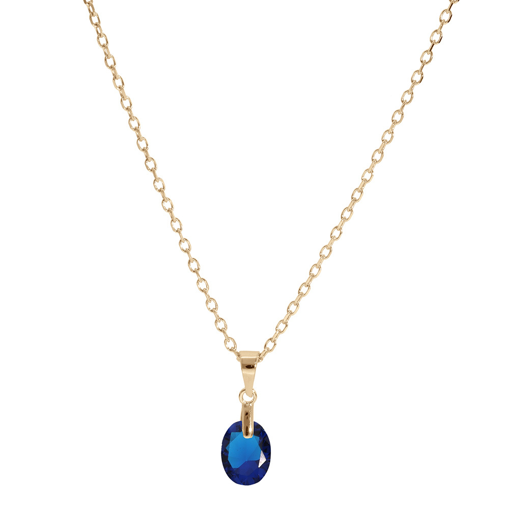 Collier en plaqu� or cha�ne avec pendentif goutte oxyde bleu ciel facet� 40+5cm - Vue 2