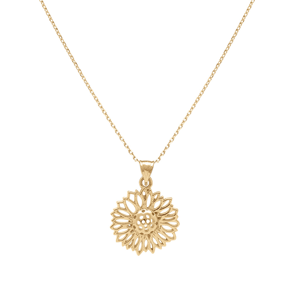 Collier en plaqu� or pendentif fleur de tournesol  - 40+5cm - Vue 2