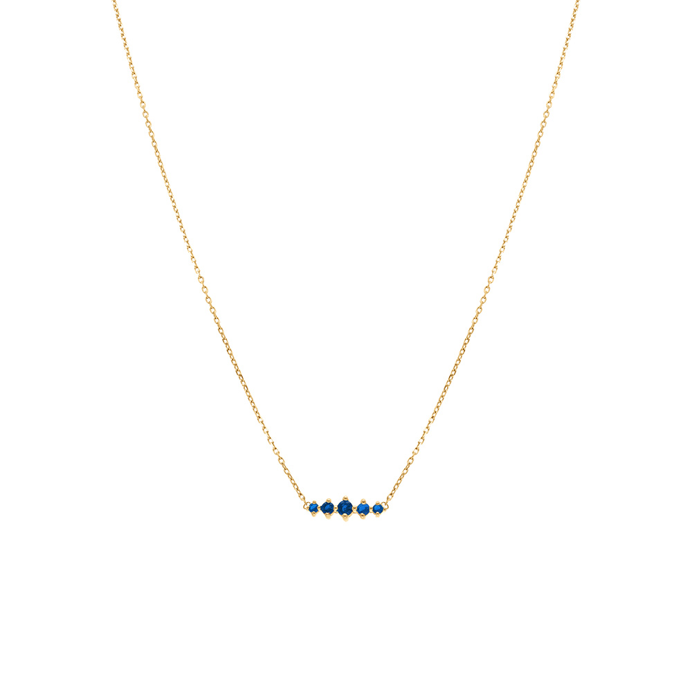 Collier en plaqu� or oxydes bleus horizontaux - 38+4cm - Vue 2