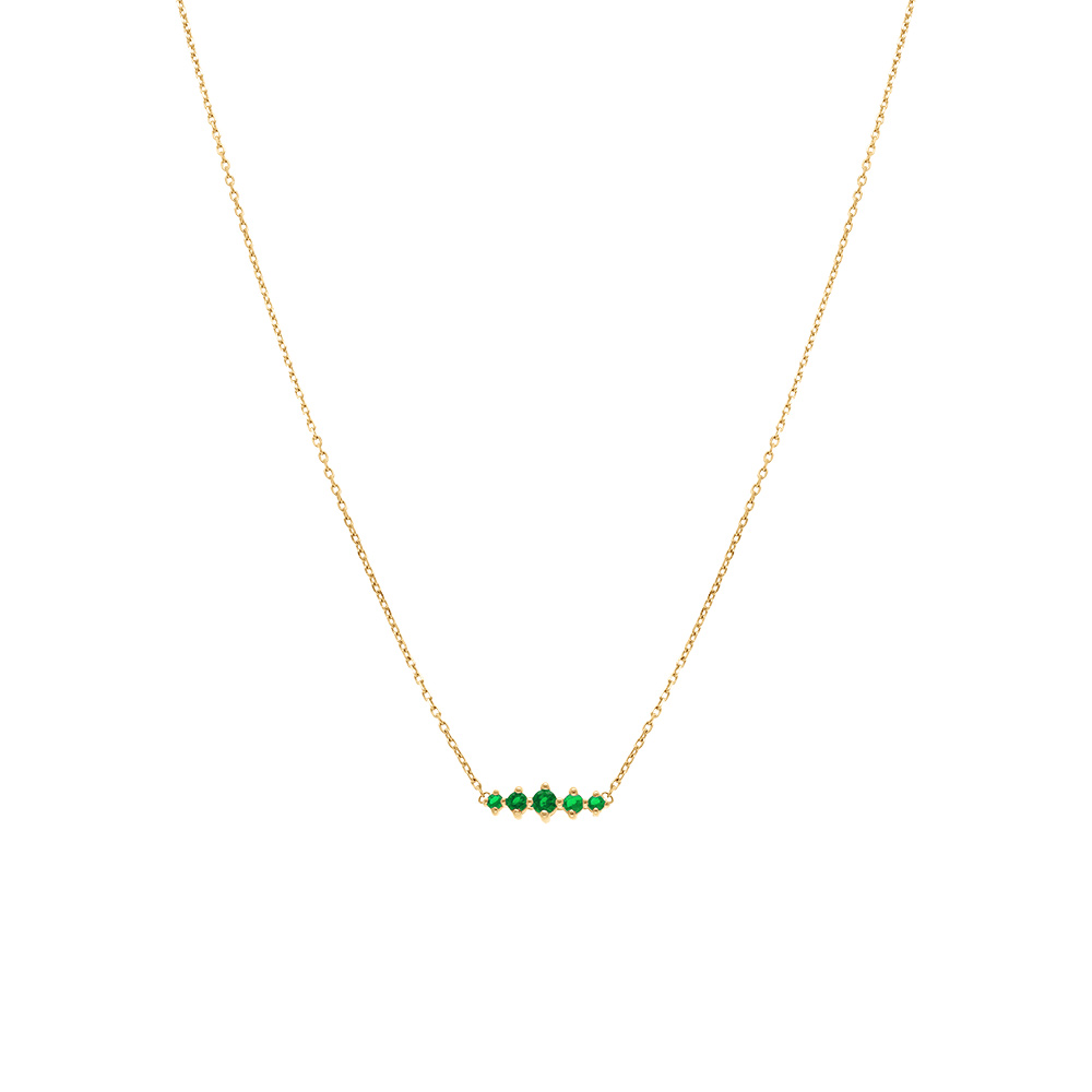 Collier en plaqu� or oxydes verts horizontaux - 38+4cm - Vue 2