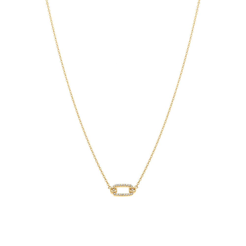 Collier en plaqu� or rectangle orn� d\'oxydes blancs - 38+4cm - Vue 2