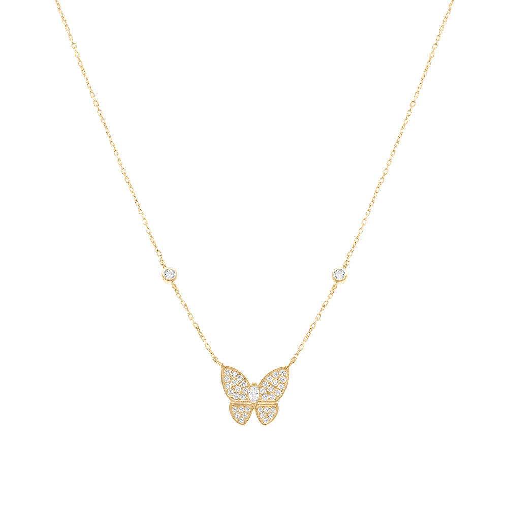 Collier en plaqu� or papillon empli d\'oxydes blancs sertis - 40+5cm - Vue 2